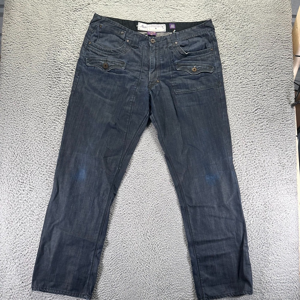 VTG Akoo Jeans Mens 40x34 Blue Denim Straight Baggy Skater Hip Hop Grunge Goth
